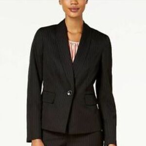 LE suit single button pinstripe black jacket 6 NWT